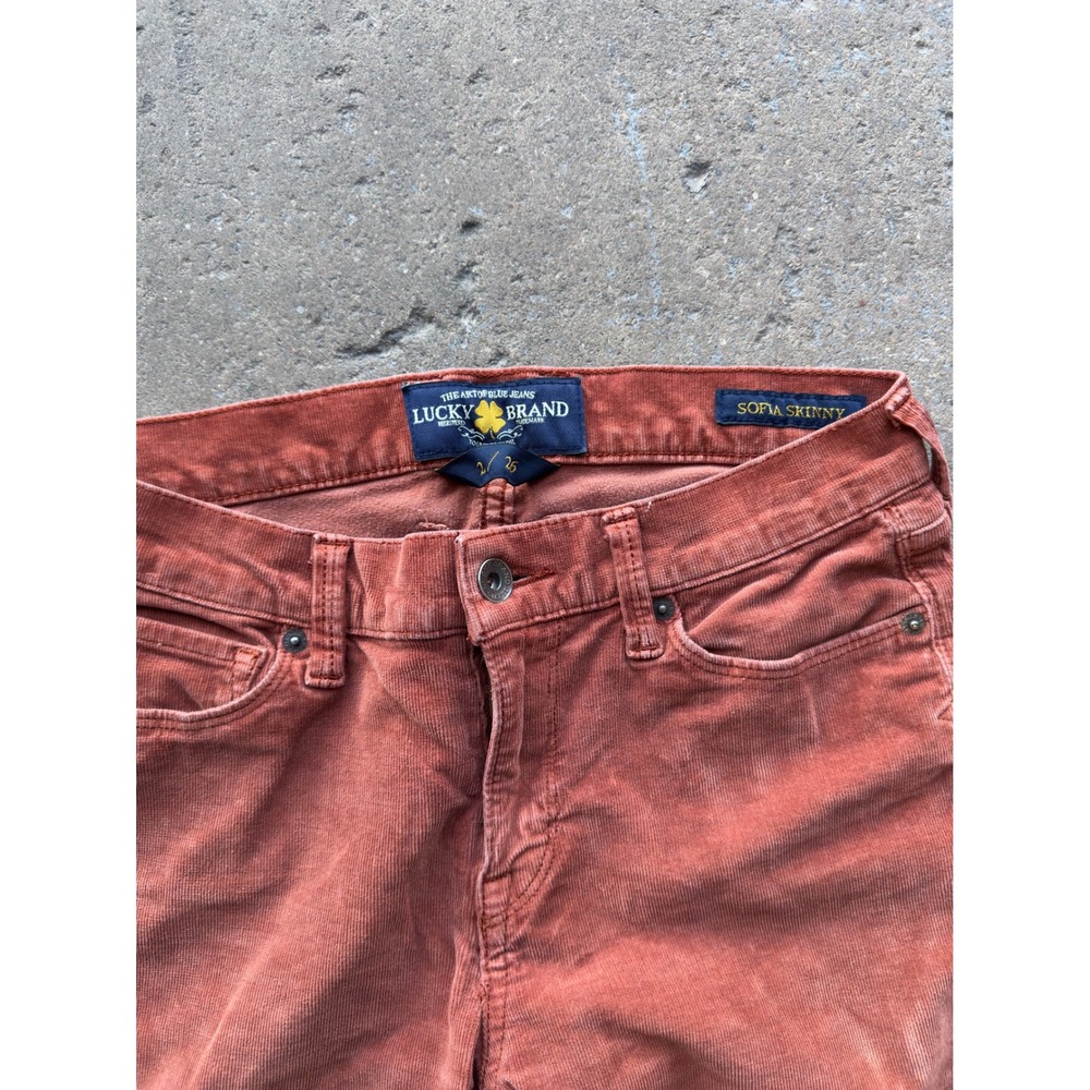 Lucky Brand Sofia Skinny Corduroy Pants Rust Orange Terracotta Size 2/26 - Picture 5 of 5